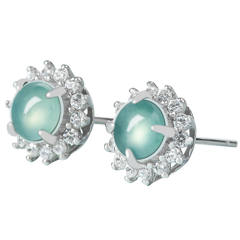 Fortune Jewel 925 Sterling Silver Round Jade Luck Abundance Stud Earrings