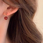 Fortune Jewel 925 Sterling Silver Posts 14K Gold Filled Cinnabar Bead Zircon Calm Earrings