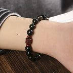 Fortune Jewel Natural Gold Sheen Obsidian Rainbow Obsidian Om Mani Padme Hum Fu Character Healing Bracelet