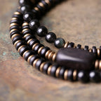 Fortune Jewel Rainbow Obsidian Ebony Wood Copper Healing Triple Wrap Bracelet