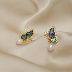 Fortune Jewel 18K Gold Plated Copper Pearl Butterfly Love Stud Earrings