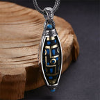 Fortune Jewel Tibetan Om Mani Padme Hum Nine-Eye Dzi Bead Pattern Peace Purity Rotatable Necklace Pendant