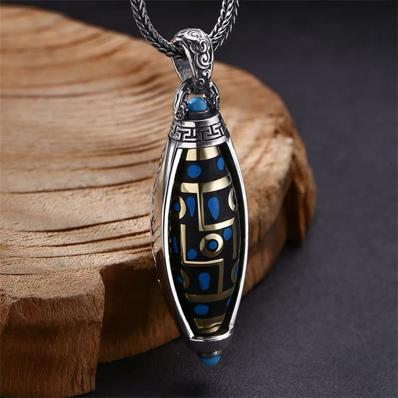 Fortune Jewel Tibetan Om Mani Padme Hum Nine-Eye Dzi Bead Pattern Peace Purity Rotatable Necklace Pendant