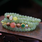 Fortune Jewel Natural Hetian Jade Amber Lotus Red Agate Luck Abundance Bracelet