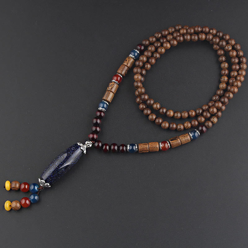 Fortune Jewel Tibetan Wenge Wood Bodhi Seed Agate Balance Peace Necklace Pendant