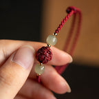 Fortune Jewel Natural Cinnabar Chinese Zodiac Hetian Jade Fu Character Luck Rope Bracelet