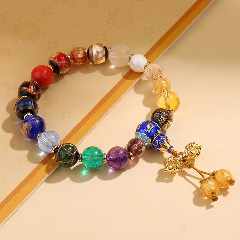 Fortune Jewel Tibetan Colorful Incense Ash Liuli Glass Bead Om Mani Padme Hum Dorje Vajra 18 Beads Wrist Mala