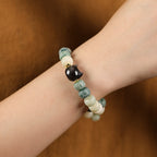 Fortune Jewel Bodhi Seed Silver Sheen Obsidian Cat Head Om Mani Padme Hum Engraved Harmony Bracelet