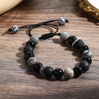 Fortune Jewel Vintage Lava Rock Black Obsidian Picasso Jasper Beads Support Rope Bracelet