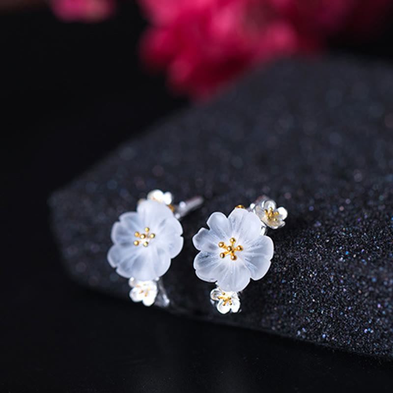 Fortune Jewel 925 Sterling Silver Plum Blossom Floral Blessing Earrings