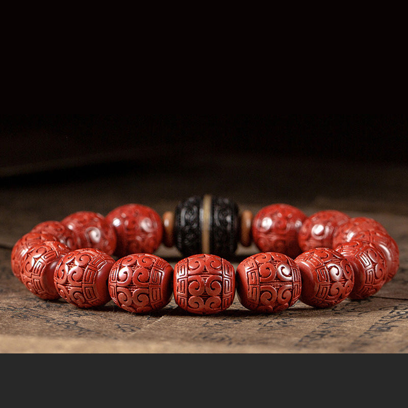 Fortune Jewel Natural Cinnabar Ebony Calm Blessing Bracelet