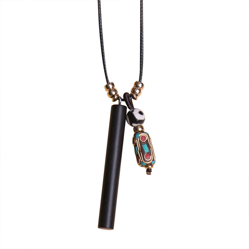 Fortune Jewel Tibetan Ebony Wood Dzi Bead Peace Calm Necklace Pendant