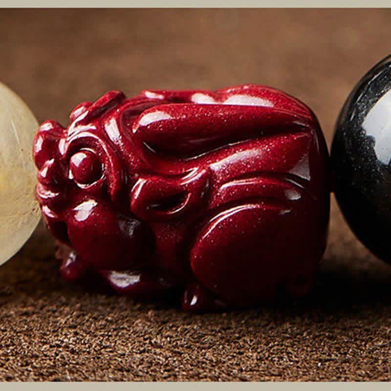 Fortune Jewel Gold Sheen Obsidian PiXiu Cinnabar Om Mani Padme Hum Protection Bracelet