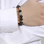 Fortune Jewel 925 Sterling Silver Black Obsidian Tiger Eye Eye of Providence Purification Bracelet