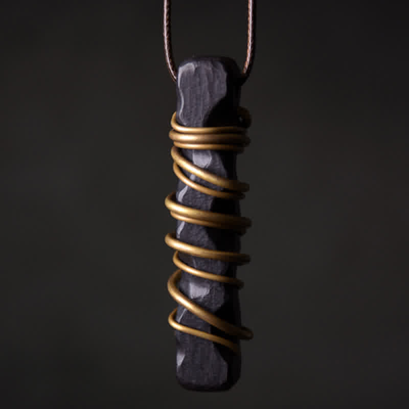 Fortune Jewel Tibet Ebony Wood Copper Balance Peace Necklace Pendant Fortune Jewel
