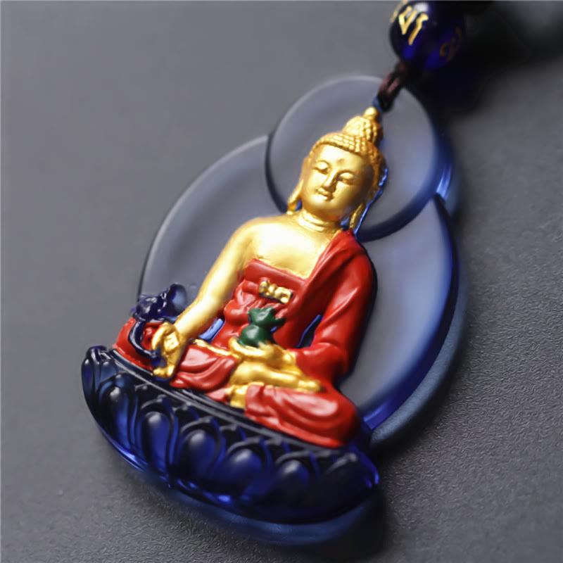 Fortune Jewel Tibet Medicine Buddha Liuli Crystal Compassion Necklace Pendant Fortune Jewel