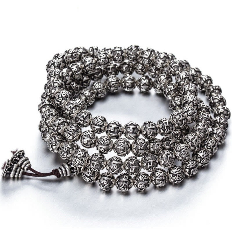 Fortune Jewel Tibetan Om Mani Padme Hum Carved Alloy Beads Amulet Bracelet