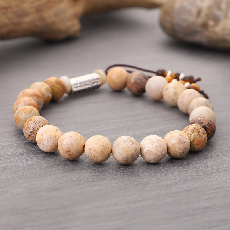 Fortune Jewel Weathered Stone Om Mani Padme Hum Strengthen Bracelet