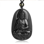 Fortune Jewel Chinese Zodiac Natal Buddha Natural Black Obsidian Purification Necklace Pendant