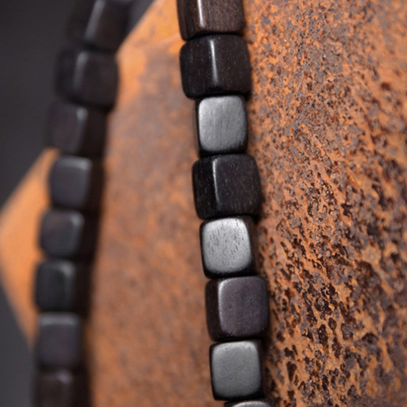 Fortune Jewel Ebony Wood Dzi Bead Copper Peace Couple Bracelet