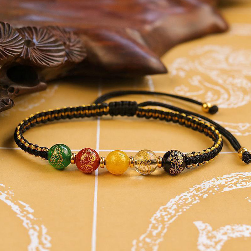 Fortune Jewel Five Directions Gods of Wealth Agate Handmade Protection String Braid Bracelet