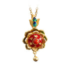 Fortune Jewel 925 Sterling Silver Tibet Lotus Prayer Wheel Red Agate Enlightenment Necklace Pendant