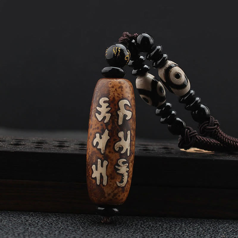 Fortune Jewel Tibet Om Mani Padme Hum Dzi Bead Avalokitesvara Pattern Wealth Necklace Pendant