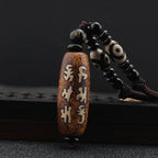 Fortune Jewel Tibet Om Mani Padme Hum Dzi Bead Avalokitesvara Pattern Wealth Necklace Pendant