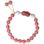 Fortune Jewel Natural Strawberry Quartz Moonstone PiXiu Love Healing Bracelet