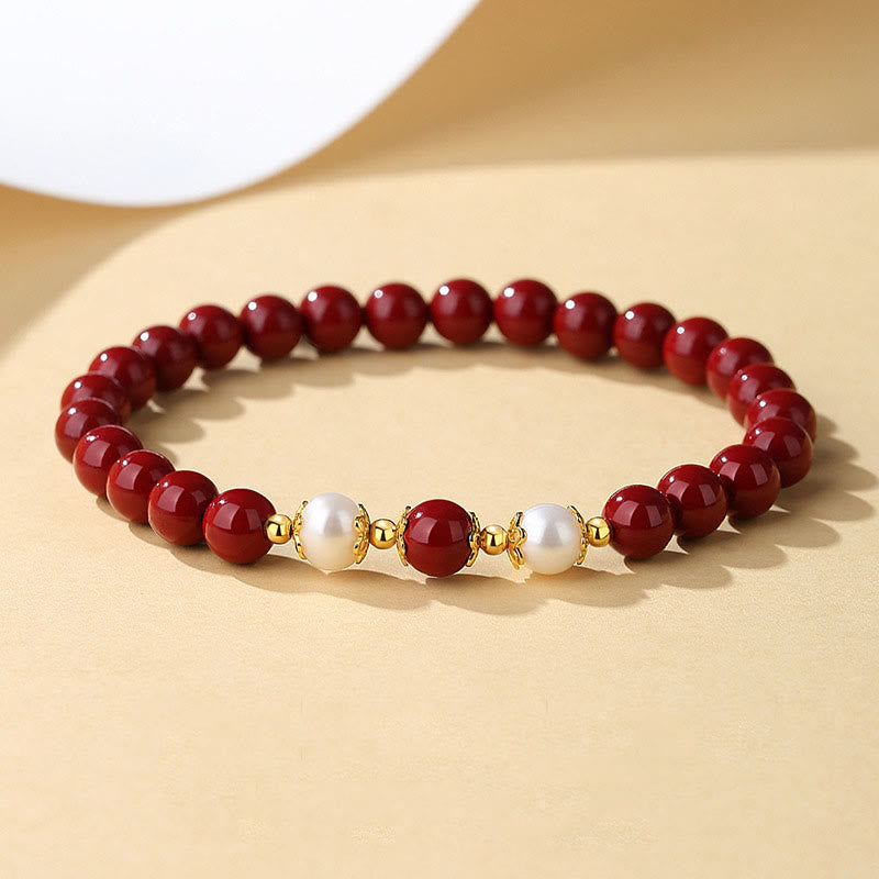 Fortune Jewel 925 Sterling Silver Natural Cinnabar Pearl Blessing Necklace Pendant Bracelet Earrings Jewelry Set