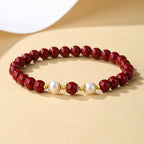 Fortune Jewel 925 Sterling Silver Natural Cinnabar Pearl Blessing Necklace Pendant Bracelet Earrings Jewelry Set