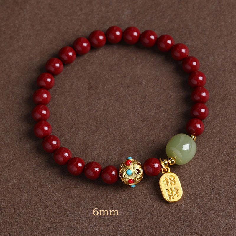 Fortune Jewel Cinnabar Green Aventurine Fortune Protection Charm Bracelet