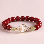 Buddha Stones Natural Cinnabar Jade Beaded Tridacna Stone Flower Blessing Bracelet