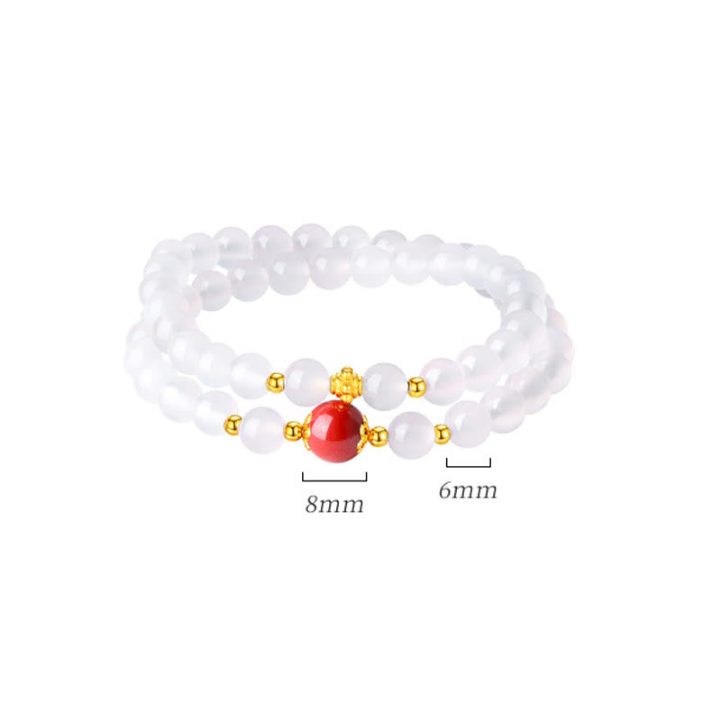 Fortune Jewel 925 Sterling Silver Natural White Agate Cinnabar Double Wrap Protection Bracelet