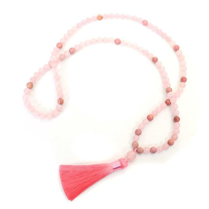 Fortune Jewel 108 Mala Beads Pink Crystal Love Tassel Bracelet