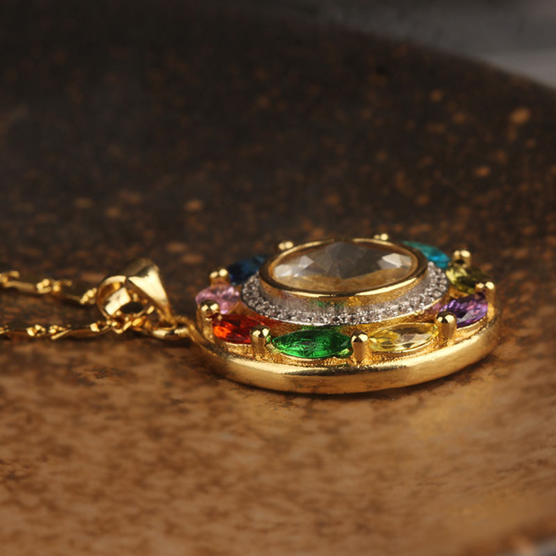 Fortune Jewel Colorful Zircon Copper Wealth Luck Rotation Bracelet Necklace Pendant