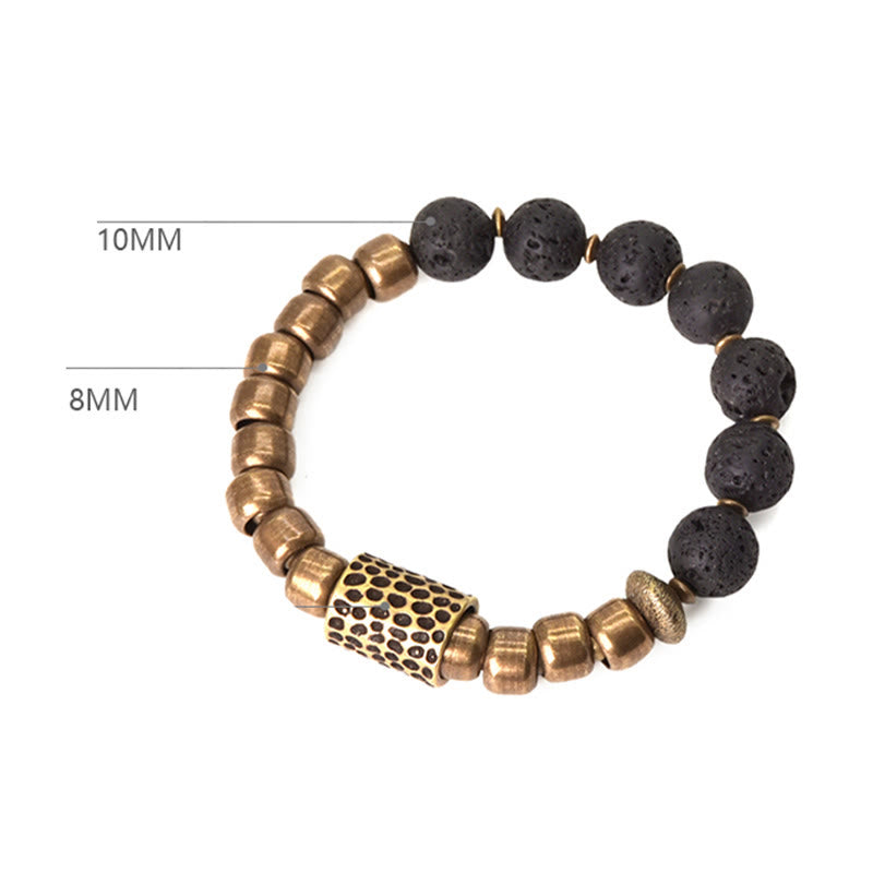 Fortune Jewel Lava Rock Stone Rainbow Obsidian Brass Support Healing Bracelet