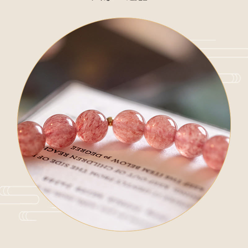 Fortune Jewel Natural Strawberry Quartz Moonstone PiXiu Love Healing Bracelet