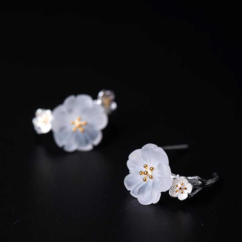 Fortune Jewel 925 Sterling Silver Plum Blossom Floral Blessing Earrings