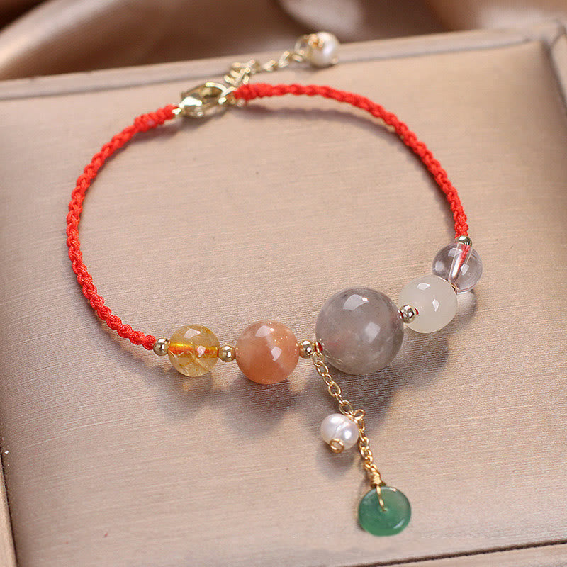 Fortune Jewel Moonstone Sunstone Beads Peace Buckle Charm Healing Bracelet