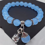 Fortune Jewel Vintage Crystal Chalcedony Stone Energy Beaded Bell Charm Bracelet
