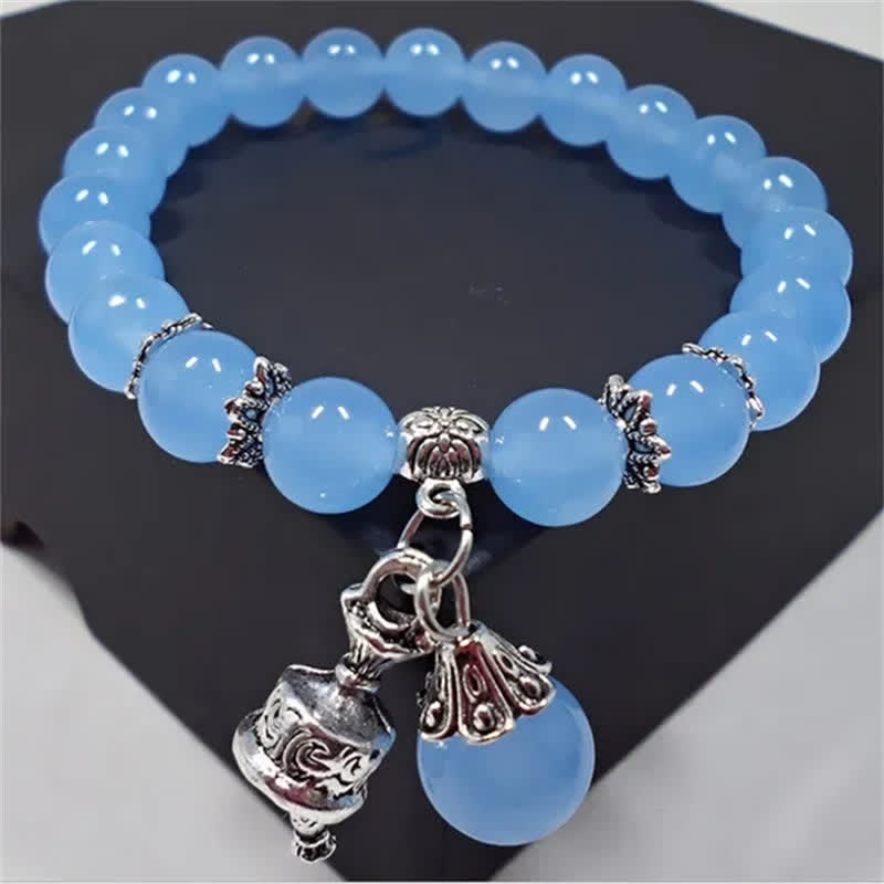 Fortune Jewel Vintage Crystal Chalcedony Stone Energy Beaded Bell Charm Bracelet