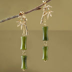 Fortune Jewel 925 Sterling Silver Posts Copper Plated Gold Natural Peridot Bamboo Leaf Drop Earrings