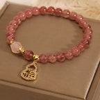 Fortune Jewel Strawberry Quartz Gourd Fu Character Charm Positive Bracelet
