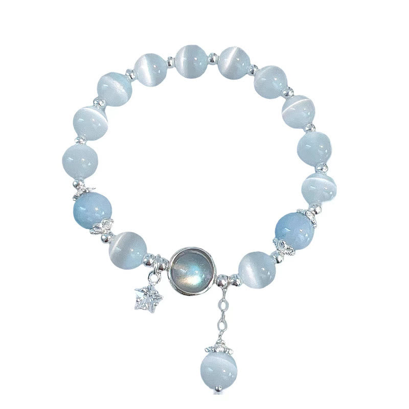 Fortune Jewel Cat's Eye Moonstone Butterfly Star Charm Support Bracelet