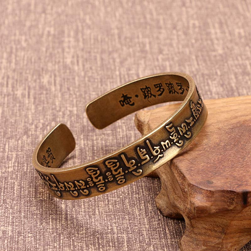 Fortune Jewel Tibetan Mahāpratisarā Mantra Sanskrit Copper Brass Healing Bracelet Bangle