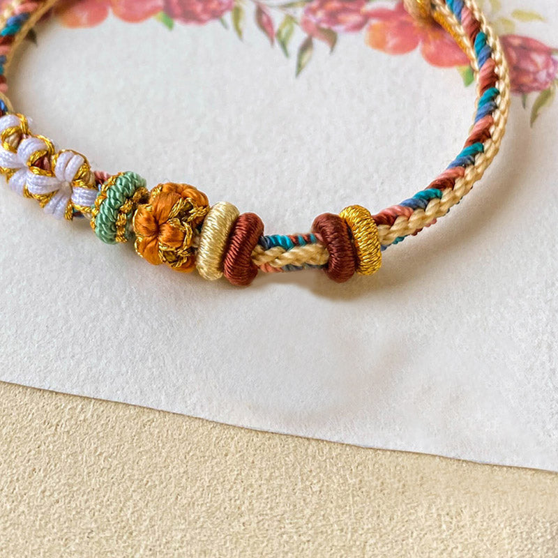 Fortune Jewel Handmade Dunhuang Color Peach Blossom Pattern Braid String Bracelet