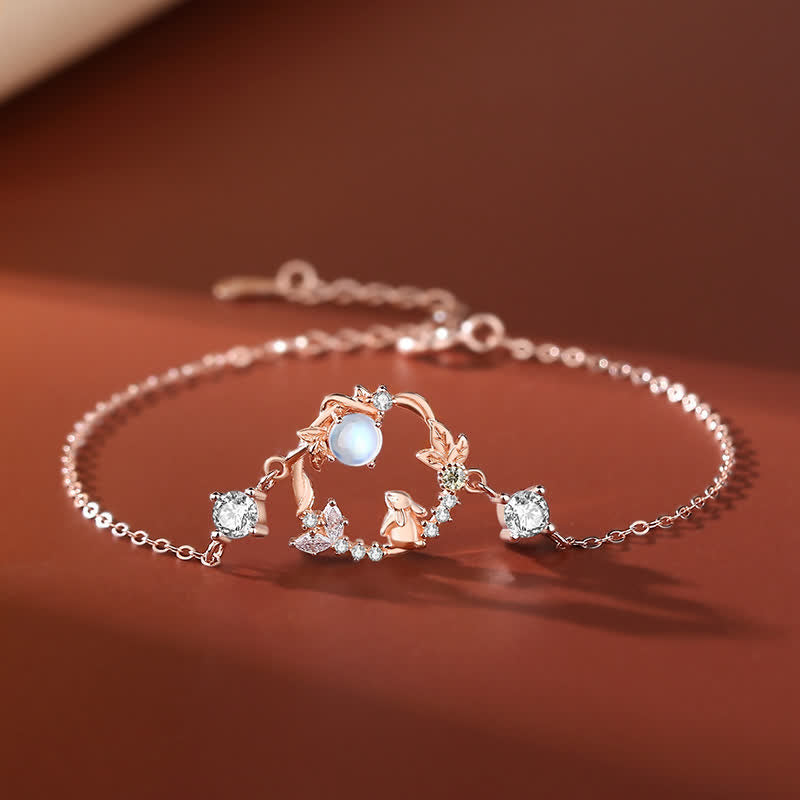 Fortune Jewel 925 Sterling Silver Year of the Rabbit Moonstone Moon Flower Pattern Necklace Pendant Bracelet Earrings