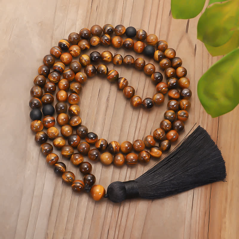 Fortune Jewel 108 Beads Mala Tiger Eye Protection Tassel Bracelet
