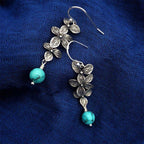 Fortune Jewel 925 Sterling Silver Turquoise Lazurite Flower Leaf Serenity Protection Hook Drop Dangle Earrings